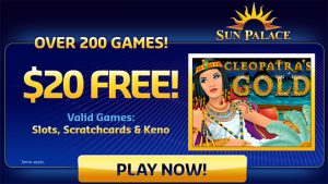 Sun Palace: über 200 Spiele mit Willkommensbonus von bis zu 10,000 $ gratis
