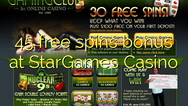 45 free spins bonus at StarGames Casino