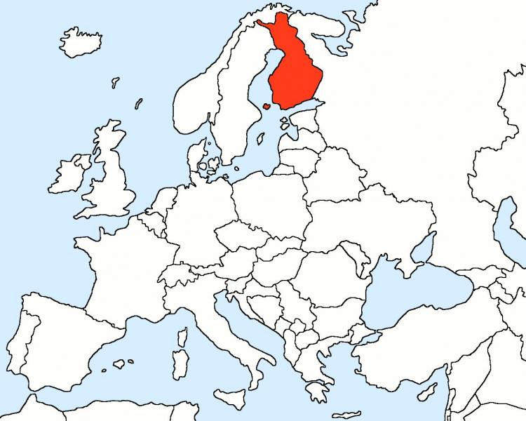 Finnland á kortinu í Evrópu