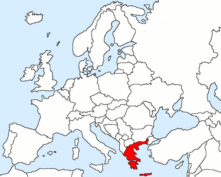 Grécia no mapa da Europa