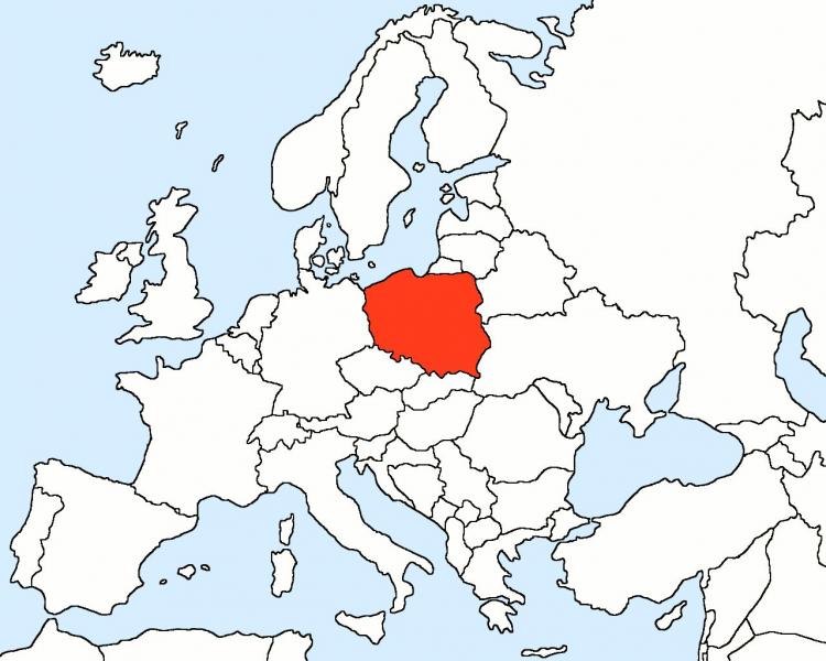 Poljska na karti Europe