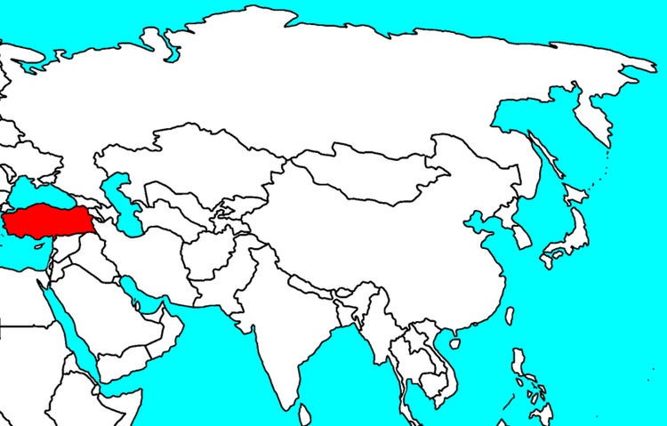 Turkey on the map of Asia