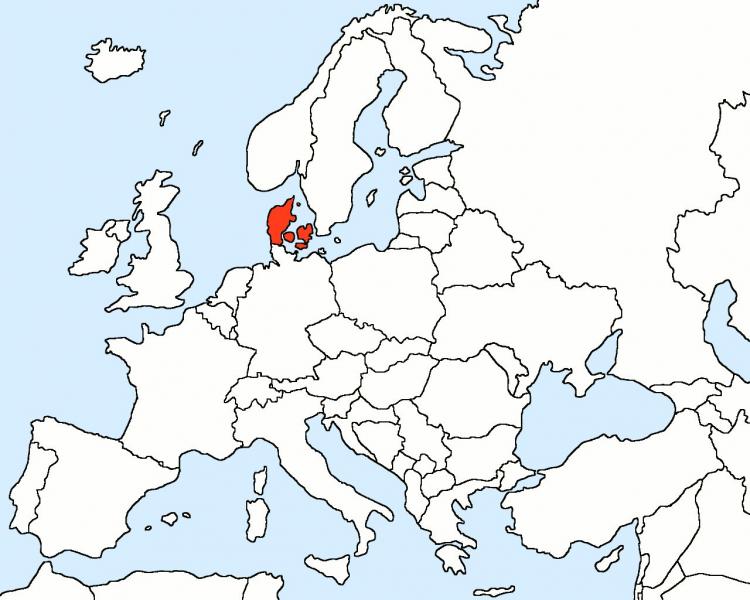 الدنمارك على خريطة أوروبا