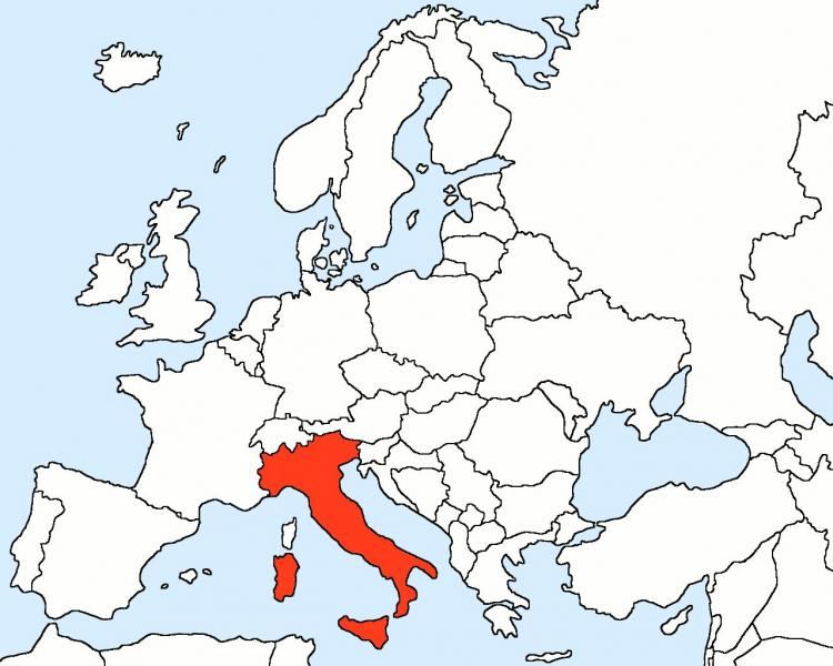 ヨーロッパの地図上のイタリア