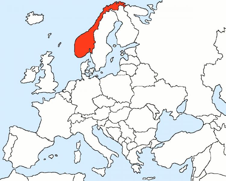 Noruega no mapa de Europa