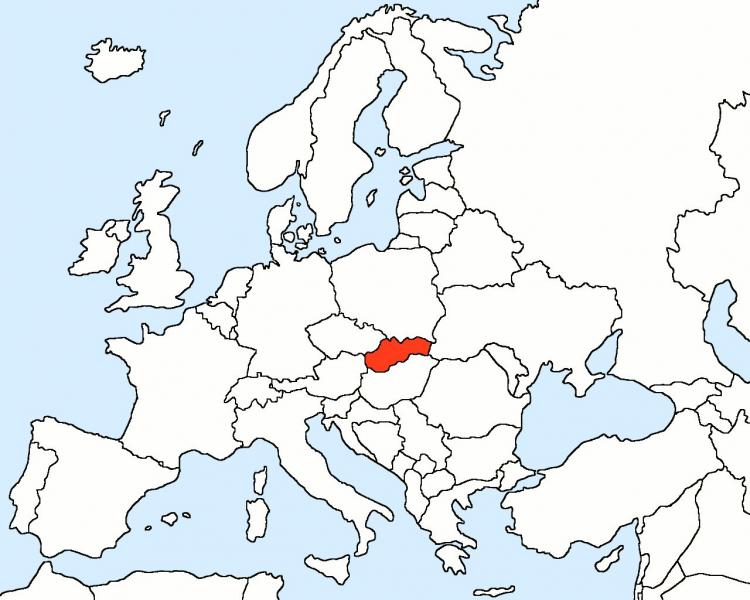 Slovačka na karti Europe