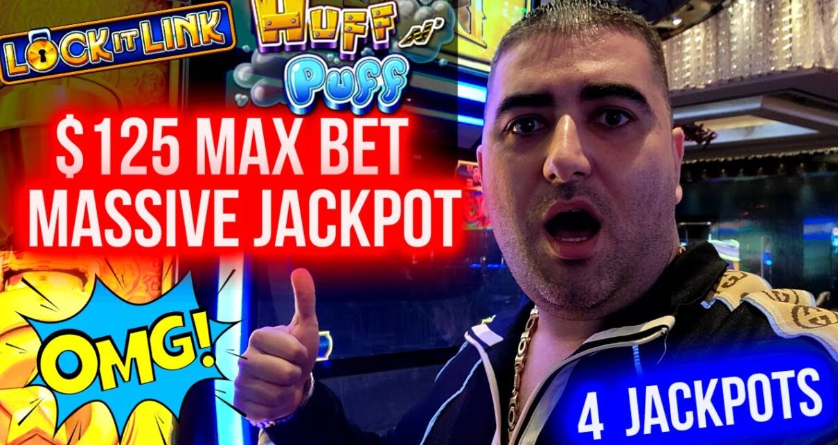Huff N Puff Slot MASSIVE HANDPAY JACKPOT - $ 125 Max Bet | Bucks Mega a ’buannachadh air slot ann an Las Vegas