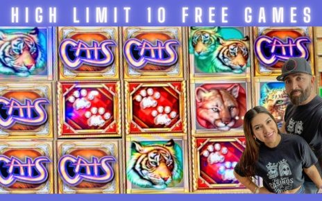 ?10 FREE GAMES AND BIG LINE HITS!  BETS HANDPAY JACKPOT CATS SLOT MACHINE AT BALLYS CASINO