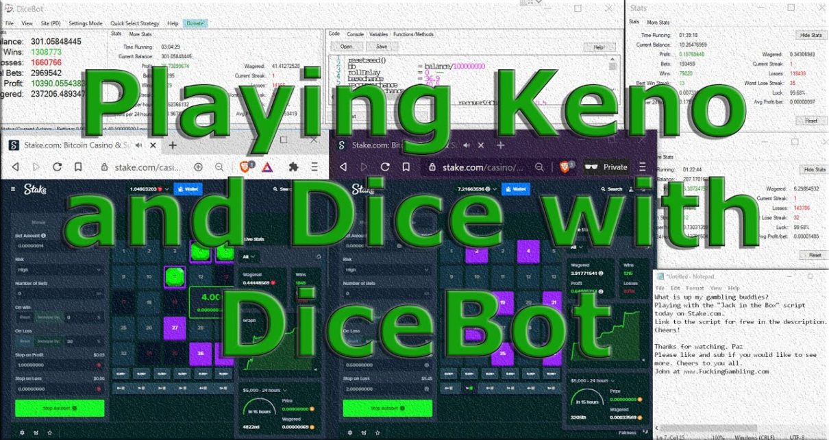 Playing Keno and Dice with DiceBot on Stake Online Casino