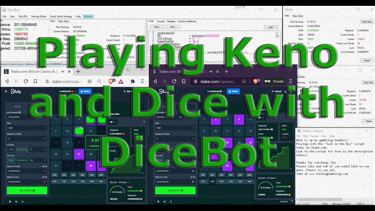 Playing Keno and Dice with DiceBot on Stake Online Casino