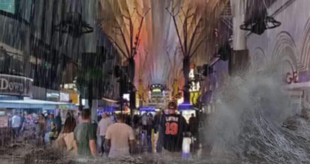 Flooding in Las Vegas! Casino under water, money floats, people rejoice