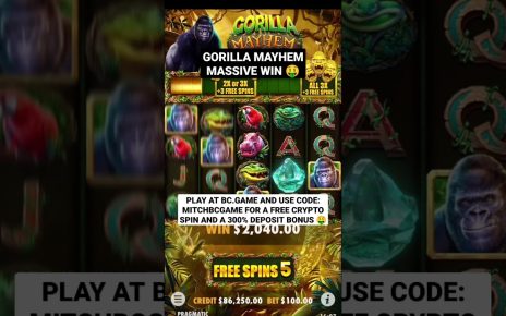 Gorilla Mayhem Bonus Feature Massive Win ? – Online Casino Slots #casinoonline #slots #casino #win