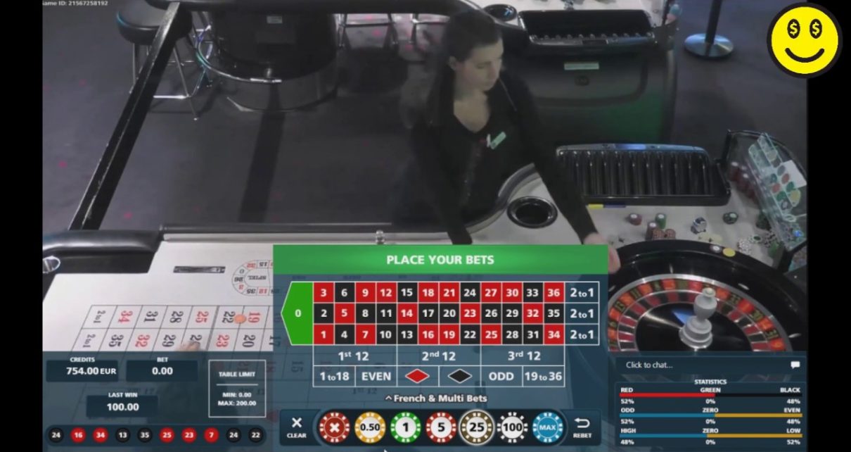 Playing scarlet and BLACK on a live roulette from an online casino.