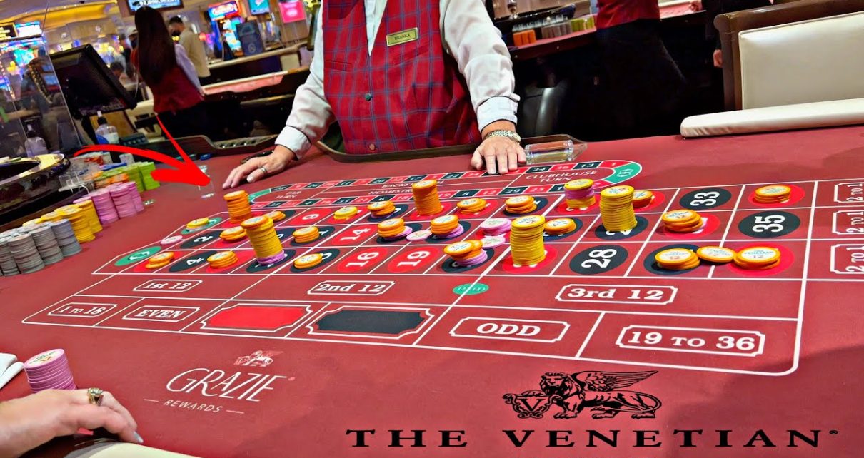 Stacking Chips Everywhere at The Venetian In Las Vegas Roulette Table!