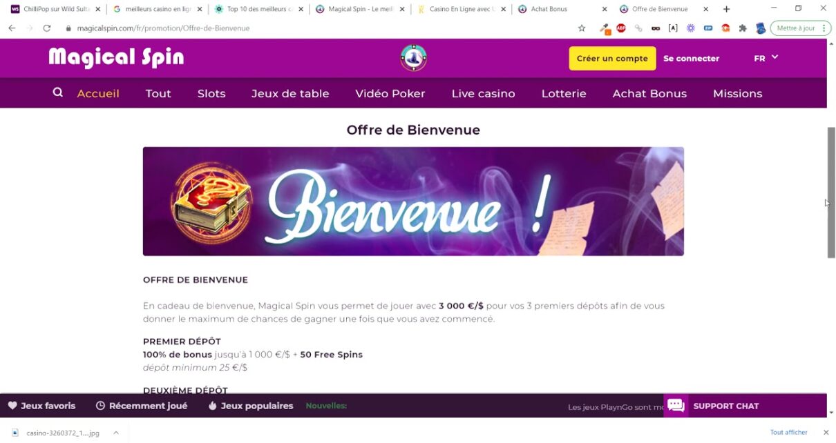 Avis Magical Spin Casino Bonus 1er dépôt 1000€ Offerts + 50 Spins  – Test