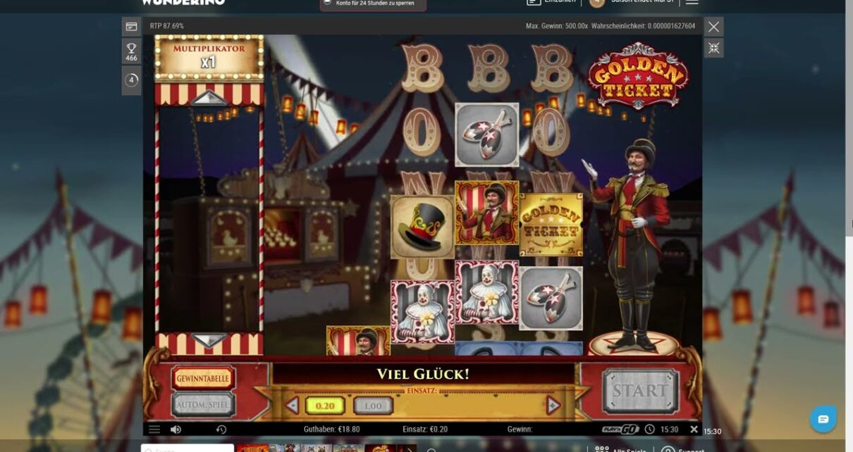10min … Golden Ticket … Online Casino Slot Wunderino