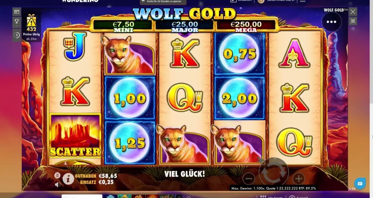 10min Wolf Gold Online Casino Slot Wunderino auf 25cent