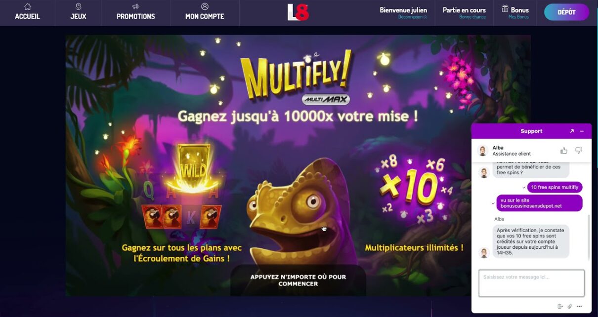 Lucky8 casino : Jouer gratuitement avec 10 free spins sur Multifly ?