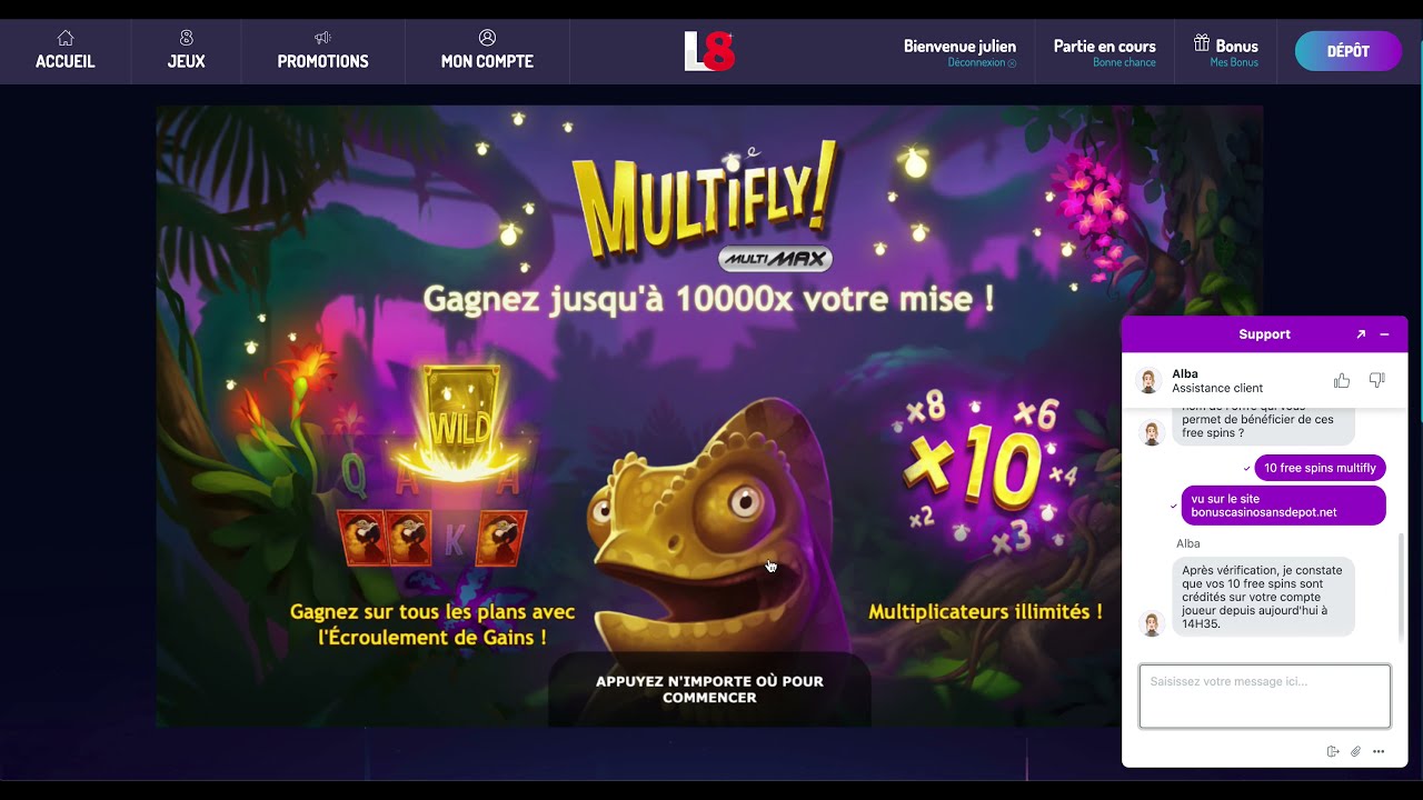 Lucky8 casino : Jouer gratuitement avec 10 free spins sur Multifly ?