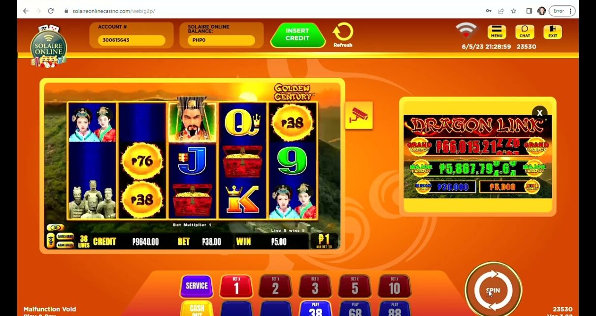 Dragon Link Golden Century Solaire Online Casino. 38 pesos per spin. Trying Luck with 1,000 pesos.