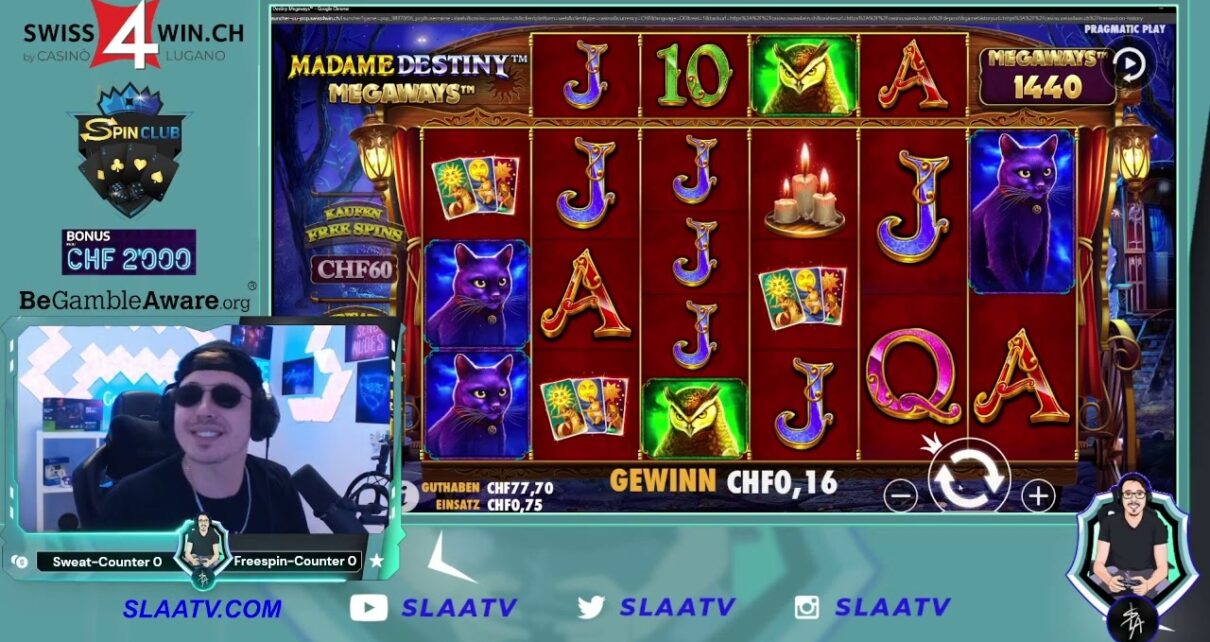 Spin Club – Swiss4Win – Online Casino  Streamer – Madame Destiny Megaways