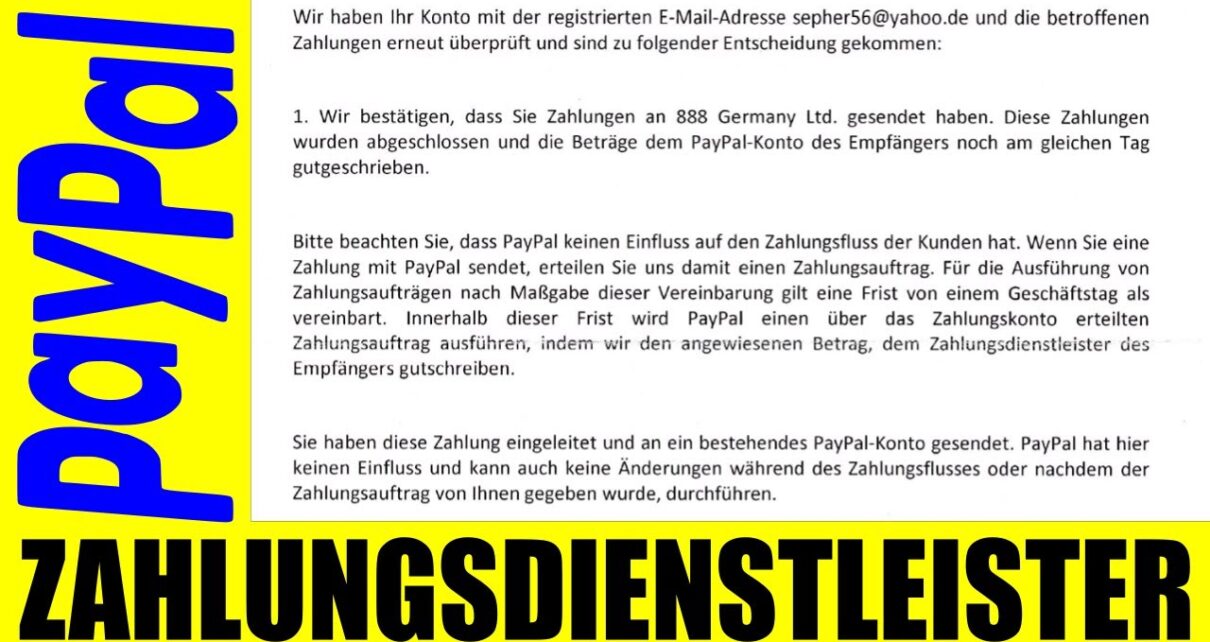 PAYPAL !!! Kein Angst vor Online Casino Schulden ( ORIGINAL BRIEF )