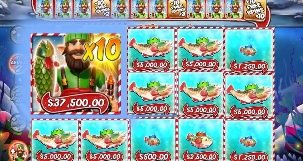 BIG BASS CHRISTMAS BASH NICE GAMEPLAY BONUS BUY ONLINE CASINO SLOT X10 MULTIPLIER 1 FISHERMAN