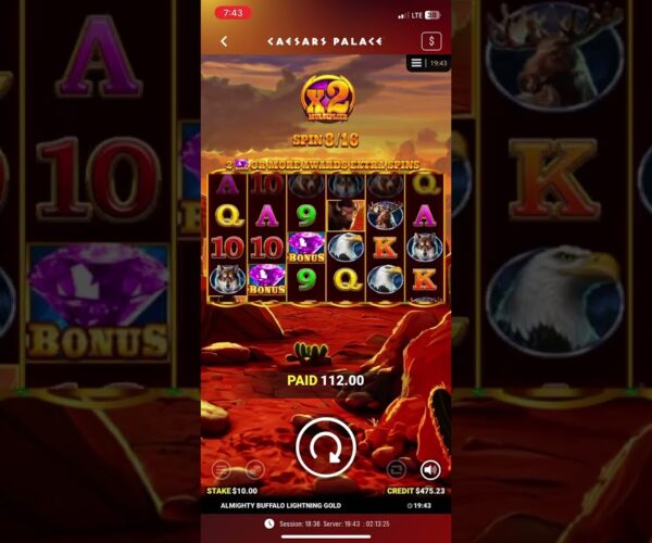 Caesars Palace Online Casino Almighty Buffalo Lightning Gold Ten Dollar Spin Bonus Big Win