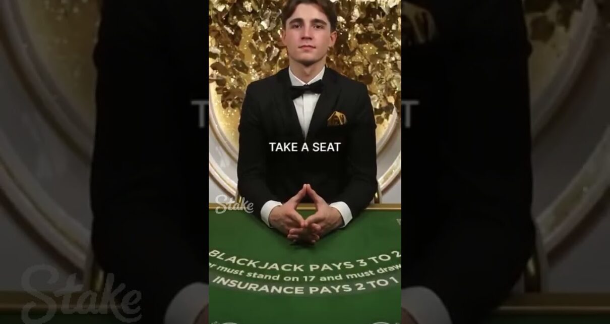 Young handsome man wins big at blackjack on YouTube shorts. Big Win!